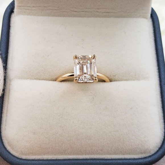 14K Yellow Gold 3 Carats Emerald Cut Moissanite Engagement Ring - Picture 10 of 14